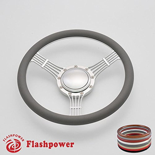 Dark Grey Flashpower 14 Billet Half Wrap 9 Bolts Steering Wheel with 2 Dish and Horn Button
