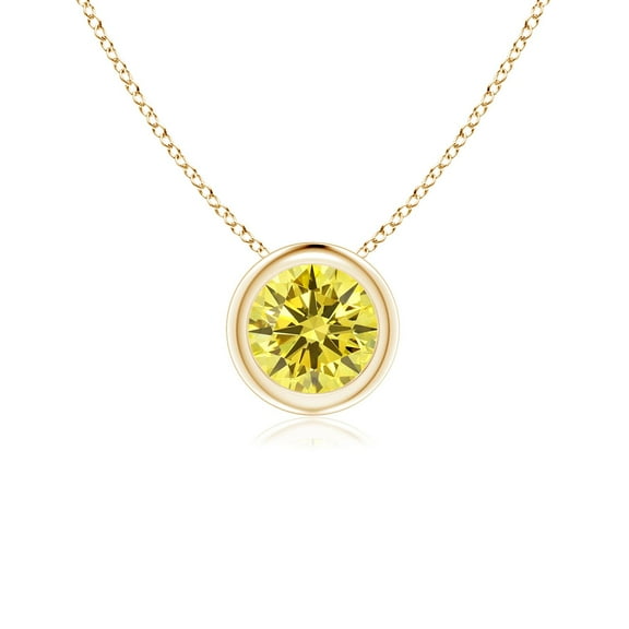 ANGARA Lab Grown Yellow Diamond Solitaire Pendant for Women in 14K Yellow Gold (Size-5.1mm| Color-Fancy Intense| Clarity-VS) | Anniversary, Jewelry Gift for Women | Lab-Grown Yellow Diamond Necklace