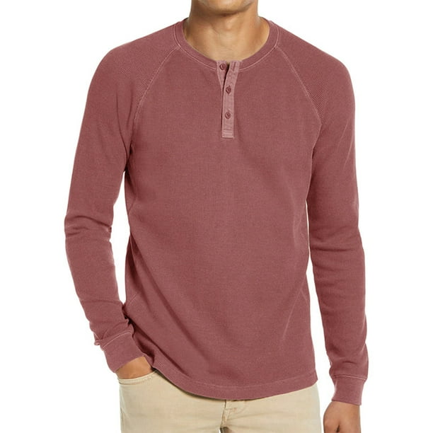 Blusa para hombre Henley Camisetas Manga larga Verano Tops Hombres Jersey acanalado Ropa diaria Camiseta básica