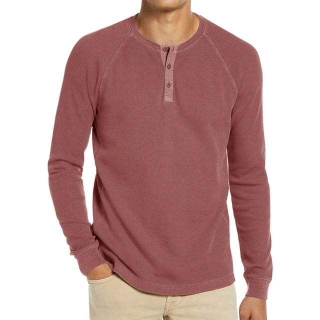 CVLIFE Hauts d'Été pour Hommes Col Rond Blouse Henley T-Shirts Côtelés Manches Longues Tee Basique Usage Quotidien Pull Rouille Rouge m