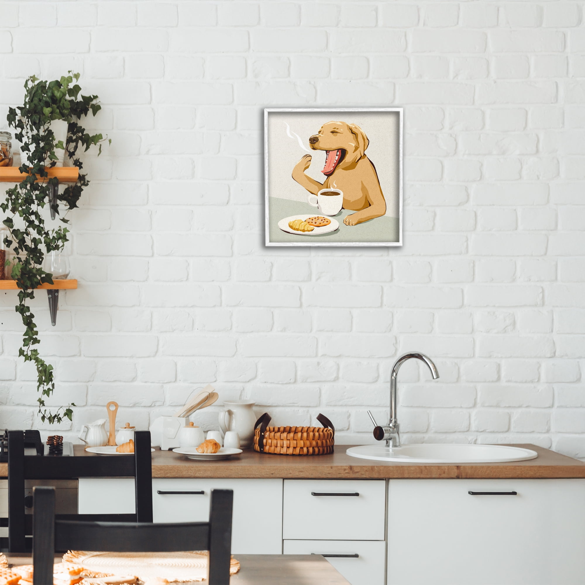 Stupell Industries Yawning Dog Morning Coffee White Framed Giclee Art, design by Ziwei Li