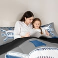 thumbnail image 4 of Homewish Cartoon Baseball Sports Twin Bedding Sets 7-Piece for Kid, Grey Blue City Print Bedding Comforter Set, Modern Ball Gaming Reversible Sheet Sets, Lightweight Room Decor, 4 of 7