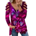 thumbnail image 1 of DYMADE Womens Zipper V Neck Cold Shoulder Printed Tunic Top Blouses, 1 of 2