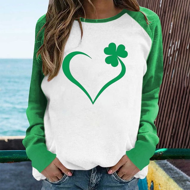 fartey Chandails en Molleton de la Saint-Patrick pour Femmes Manches Longues Décontractées Tee Graphique Irlandais Col Rond Mode 2024 Hauts T-Shirt Confortable Blouse Cadeau pour Femmes