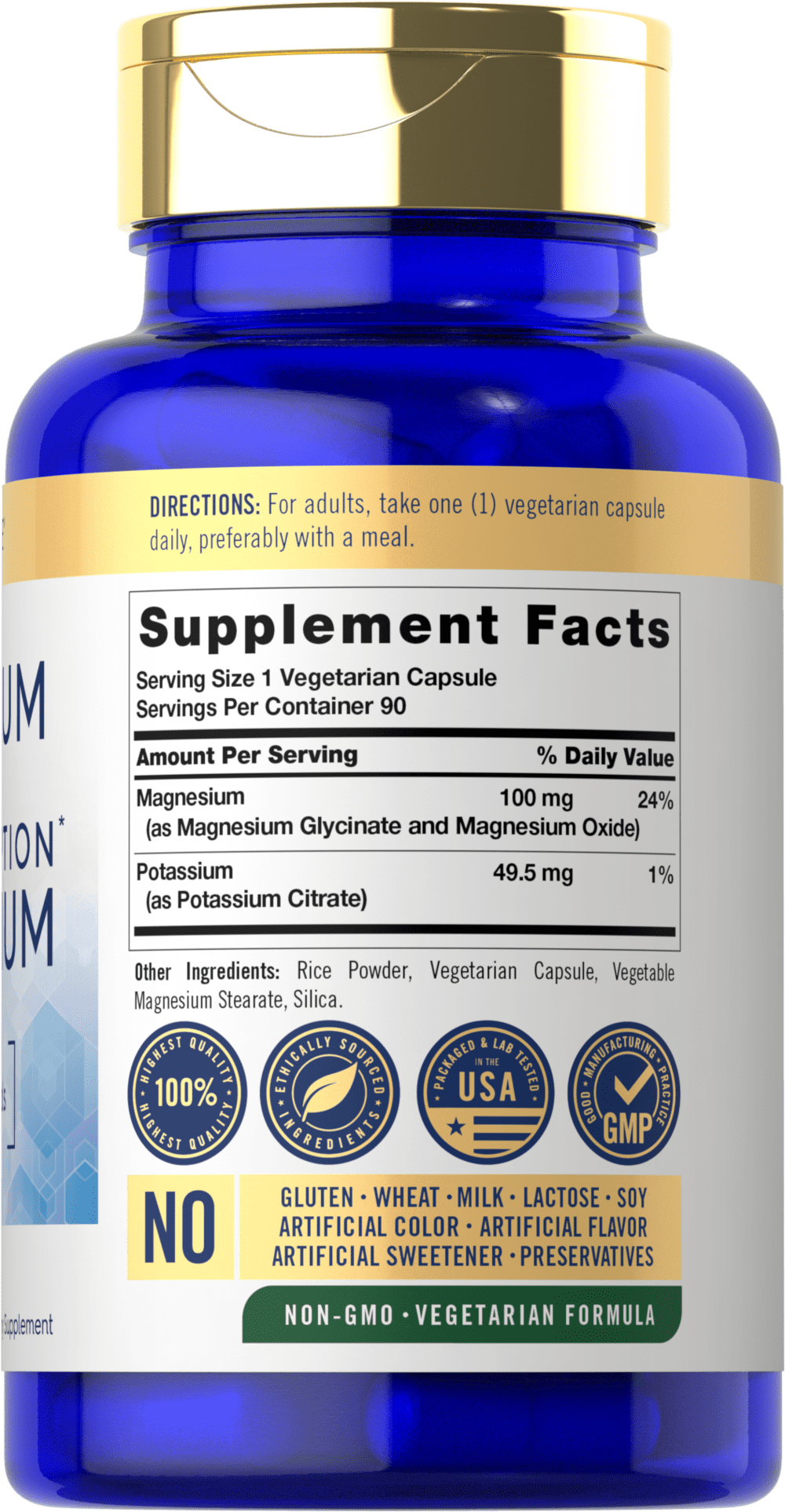 Potassium Magnesium Supplement | 90 Capsules | High Absorption | For Men and Women | by Carlyle