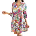 thumbnail image 2 of Qiopertar Mode Femmes Robe Chemise Décontractée à Manches Longues 3/4 Col en V en Solde à Moins de 5$ en Solde, 2 of 8
