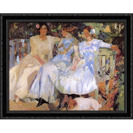 My Wife and Daughters in the Garden 34x28 Large Black Ornate Wood Framed Canvas Art by Joaquin Sorolla