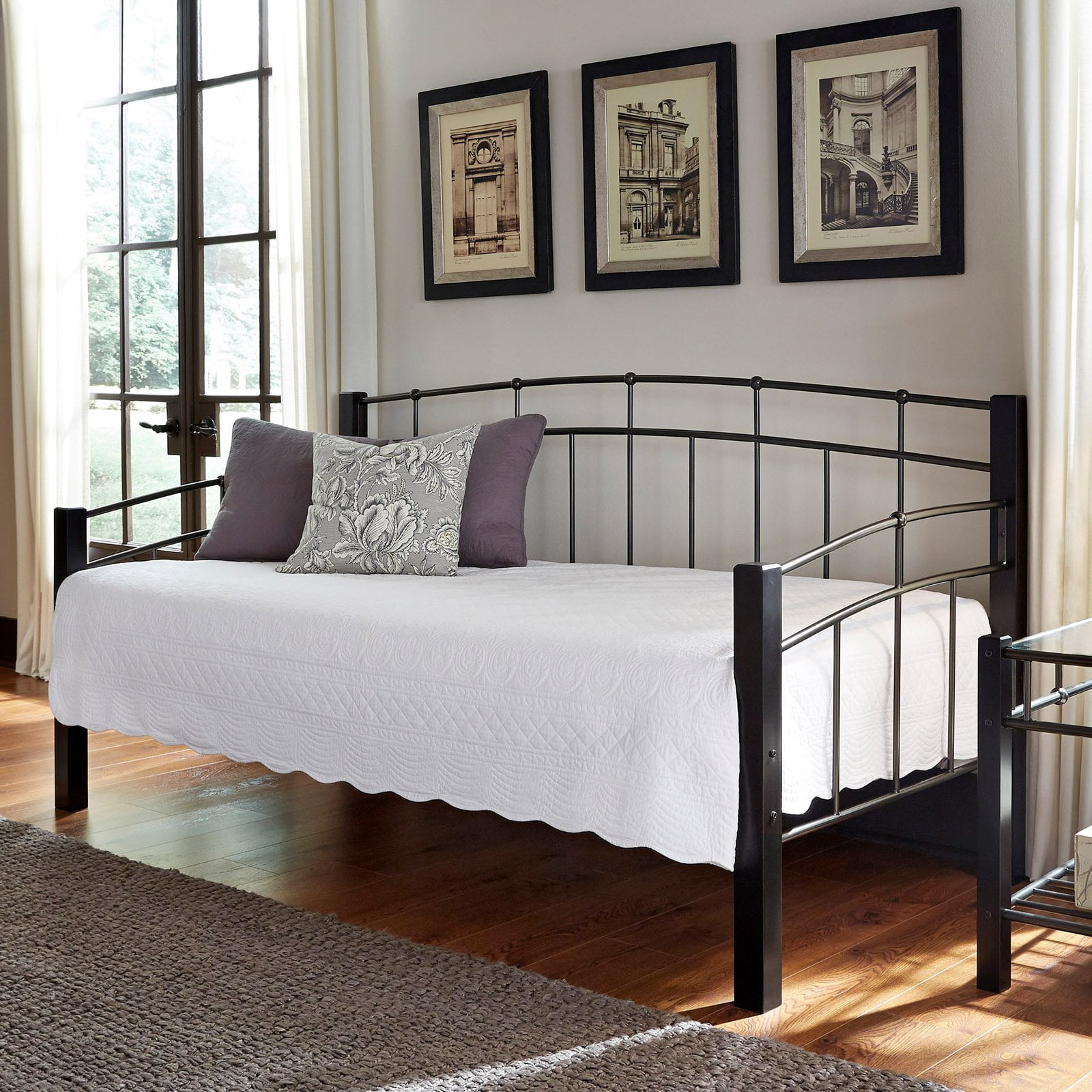 Scottsdale Metal Daybed with Dark Espresso Wooden Posts and Sloping Back and Side Panel Rails