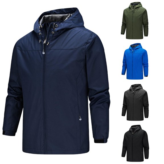 Uikmnh Men Casual Hooded Long Sleeve Zipper Pocket Thin Lightweight Jacket Outdoor Windbreaker Coat
