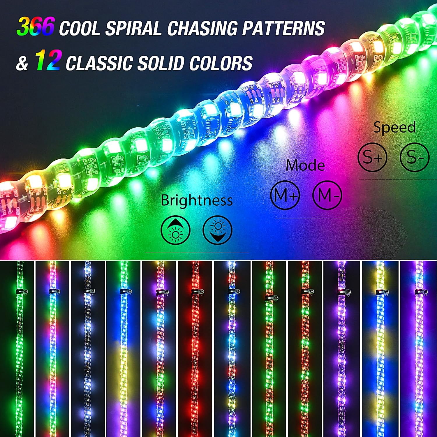 Nilight Spiral RGB LED Whip Light for Offroad Truck UTV ATV Dune Buggy RZR Polaris 2FT 2Pcs