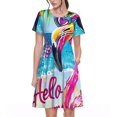 thumbnail image 1 of Balery Tropical Flamingo Summer Vestidos sueltos de manga corta para mujer, vestidos de verano 2025, vestidos casuales de corte A con vuelo., 1 of 6