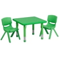thumbnail image 1 of Ensemble de table d’activités carrée de 24 po en plastique vert à hauteur réglable avec 2 chaises, 1 of 2