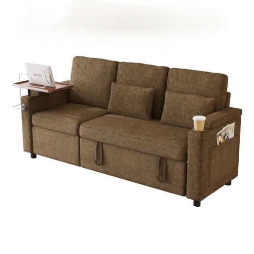81" 3-in-1 Convertible Sofa Bed, Electric Recliner & Sleeper with Table, USB Ports, Storage Armrests, Chenille, 6 Adjustable Positions, khaki