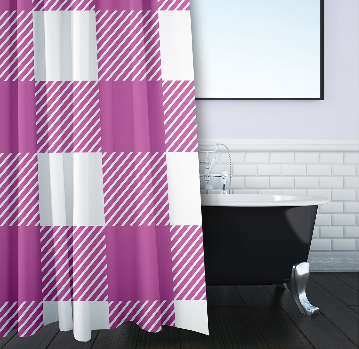 Simply Daisy 70" W x 73" L Buffalo Plaid Polyester Shower Curtain, Orchid [1 Ct]