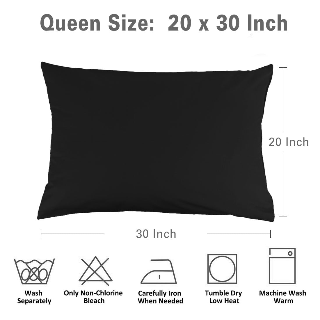 Unique Bargains Pillowcases 2-Piece Egyptian Cotton Pillow Cover Black Queen