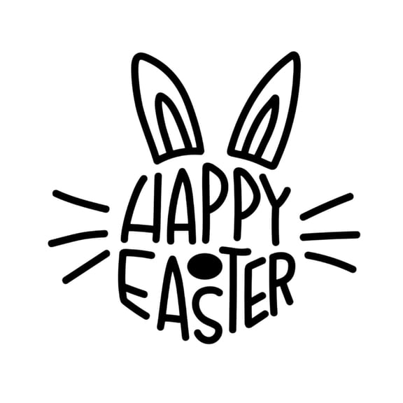 Easter Day Vinyl Wall Art Decal - Happy Easter Rabbit Face - 21" x 22.5" - Resurrection Sunday Pascha Holiday Home Living Room Bedroom Apartment Nursery Office Work Decor