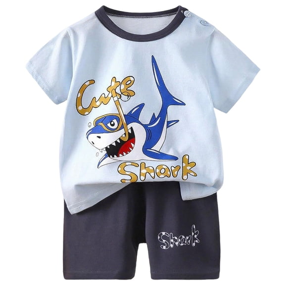 Povozer Toddler Kids Boy Summer Clothes Childrens Short Sleeved Cotton Set Boys T Shirts Baby Clothes Girls Shorts Infant Clothes,Size 6-9 Months,Light Blue