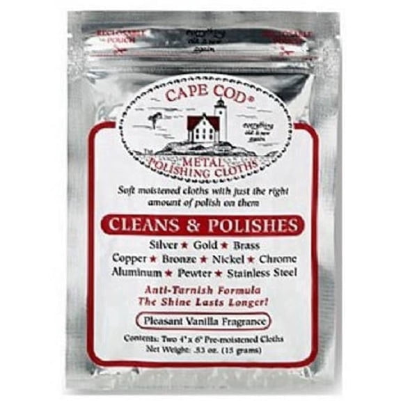 Cape Cod Polishing Cloths for Fine Metals | Jewelry Cleaner and Tarnish Remover | Silver Polishing to a Brilliant Shine | Foil Pack of (2) 4x6 Cloths