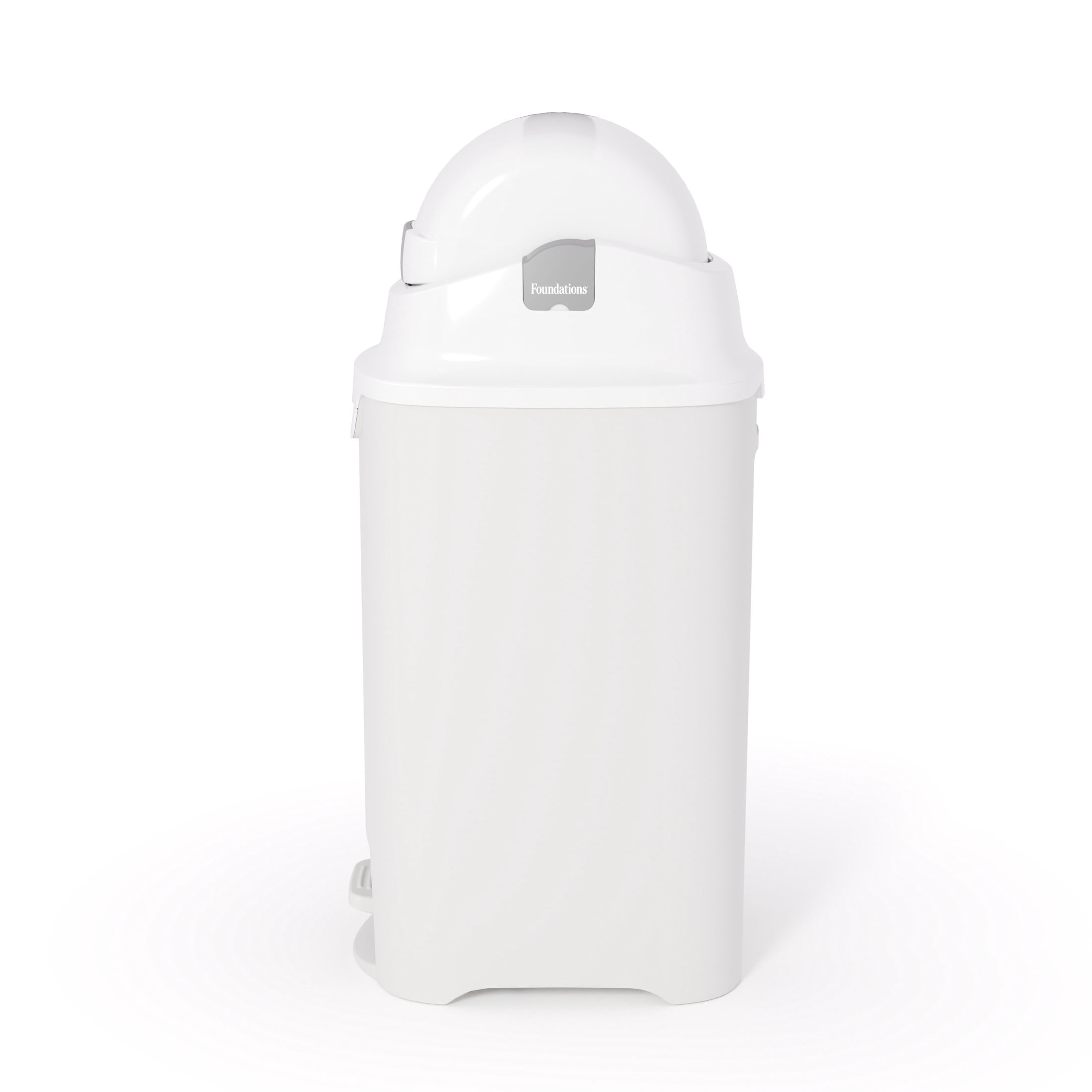 Foundations Hands Free Medium Diaper Pail with Airtight Lid - Durable & Odorless Diaper Disposal, Holds up to 45 Newborn Diapers, Refill With Any Bags - White