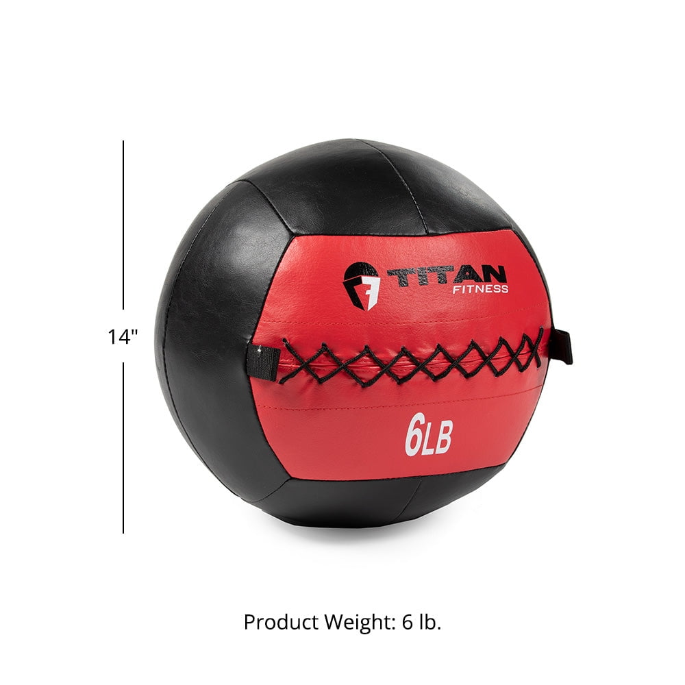 Titan Fitness 6 LB Soft Leather Medicine Wall Ball, Red Color-Coded Weighted Wall Ball, Full Body Dynamic Exercise Med Ball, Core Fitness, Strength Training, Exercise Conditioning