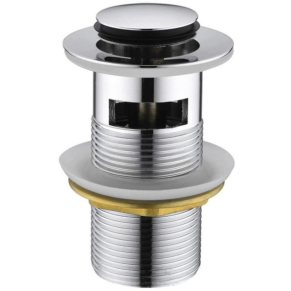 Universal Drain Stopper 1-1/4 Inches Brass Chrome Pop up with Overflow Hole, Anti-Clogging Bathroom Sink Drainer Tool-Free Installation Basin Stopper for Vanity Vessel Sink Kitchen Dining Bar