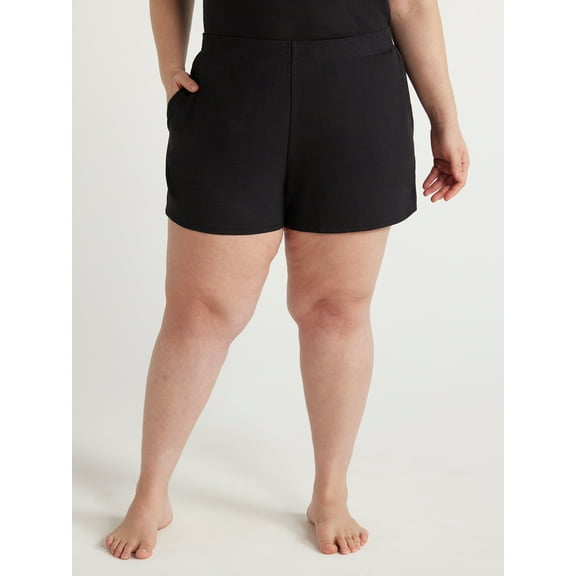 Joyspun Women's Ribbed Knit Pull On Sleep Shorts, Sizes S to 3X