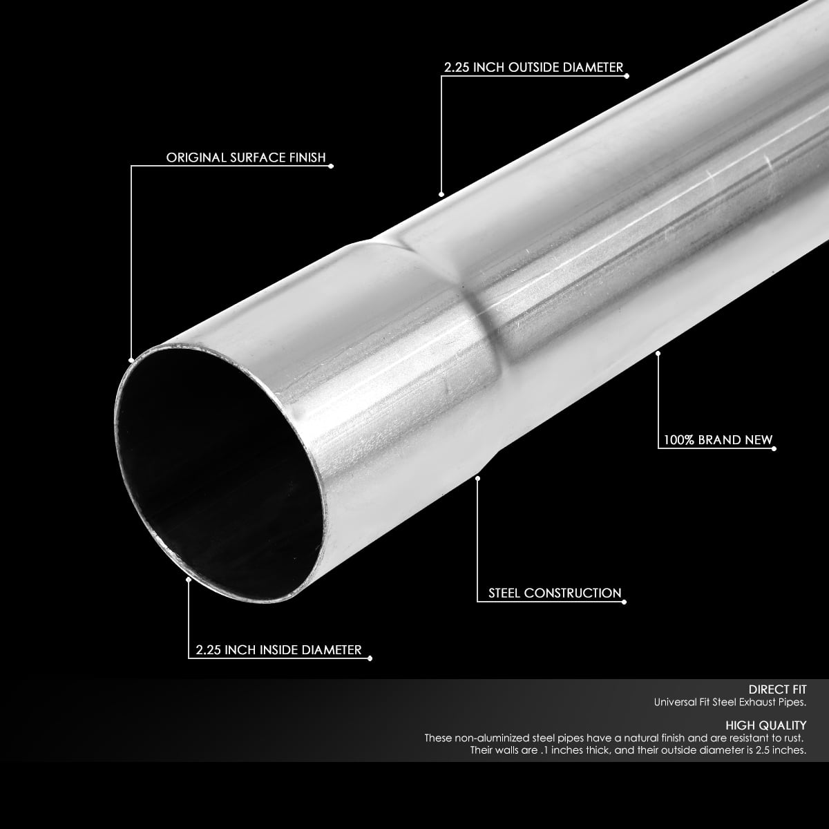 DNA Motoring ZTL-225RAW Universal 16-Piecese 2.25"OD Steel DIY Custom Exhaust Pipe Kit Straight & 45 / 90 / 180 Degree U-Bands