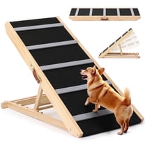 DOMIPET 17" Extra Wide Dog Ramp for Couch Bed Car, Adjustable Height Wooden Pet Ramp for Dogs Cats, Stable Foldable Pet Steps (Supports up to 200LBS)
