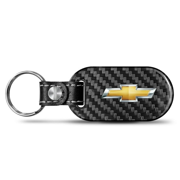 iPick Image for Chevrolet Golden Logo Real Black Carbon Fiber Tag Style Key Chain, Official Licensed