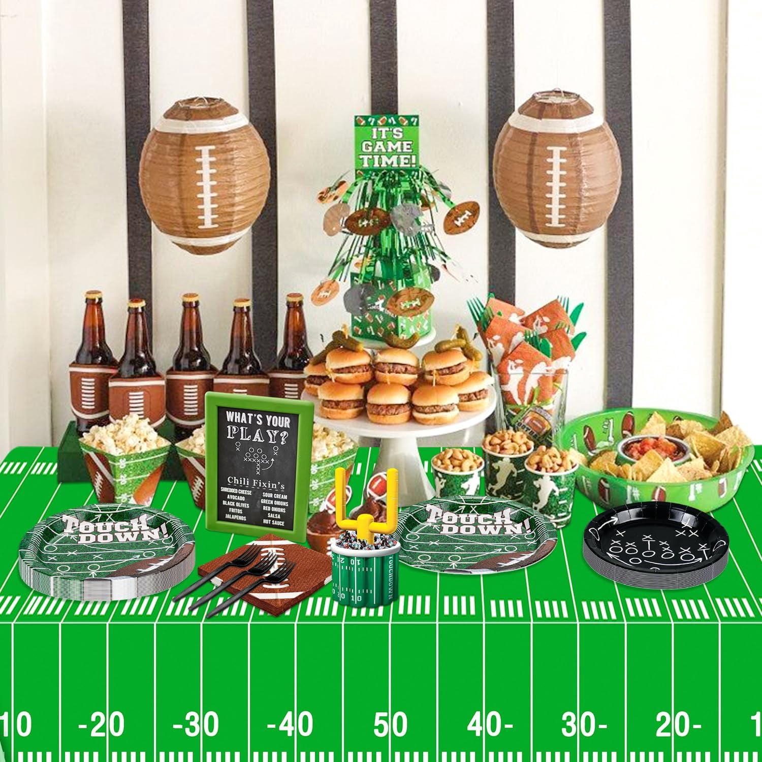 Football Party Supplies for 20 Guests, Disposable Tableware Set with Formation Tactics Plates, Football Field Tablecloth, Napkins – Game Day, Tailgate, Kids Birthday Party Essentials