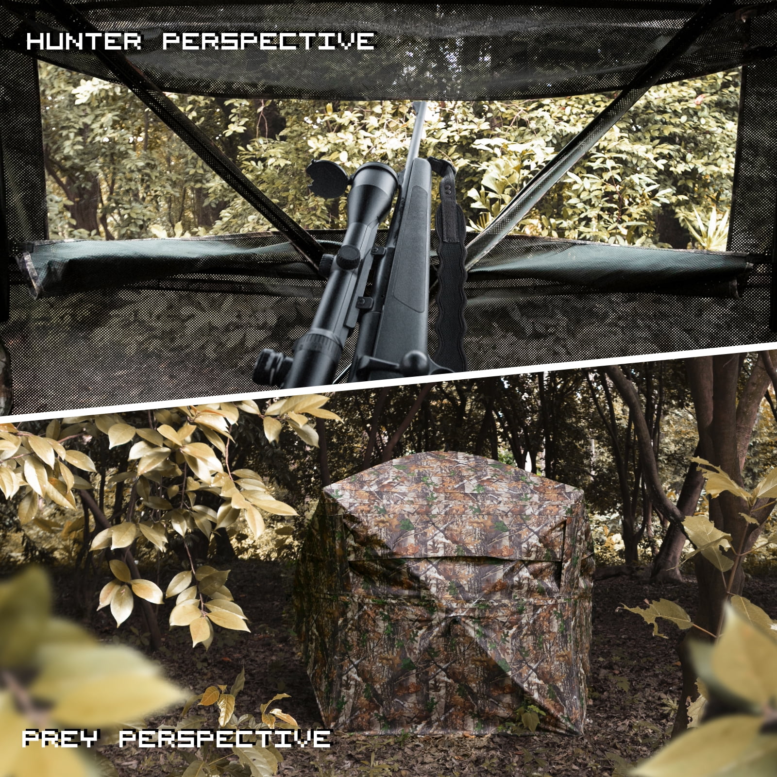 DARCHEN Hunting Blind See Through with Carrying Bag, 2-3 & 3-4 Person Pop Up Ground Blinds 270 Degree, Portable Durable Hunting Tent for Deer & Turkey Hunting (Camouflage)
