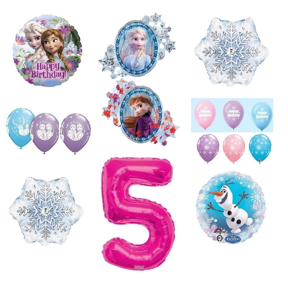 Frozen Anna ELSA Olaf Snowman White Snowflake 5th #5 (12) Pink Birthday Party Balloons Set