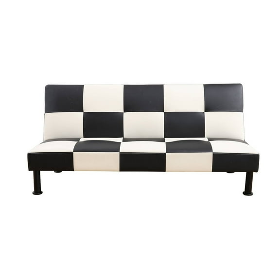 Homeness Foldable Sofa Bed Black&White Faux Leather Living Room Sofabed, Convertible Futon Sleeper Couch with Contrast Color for Apartment Office