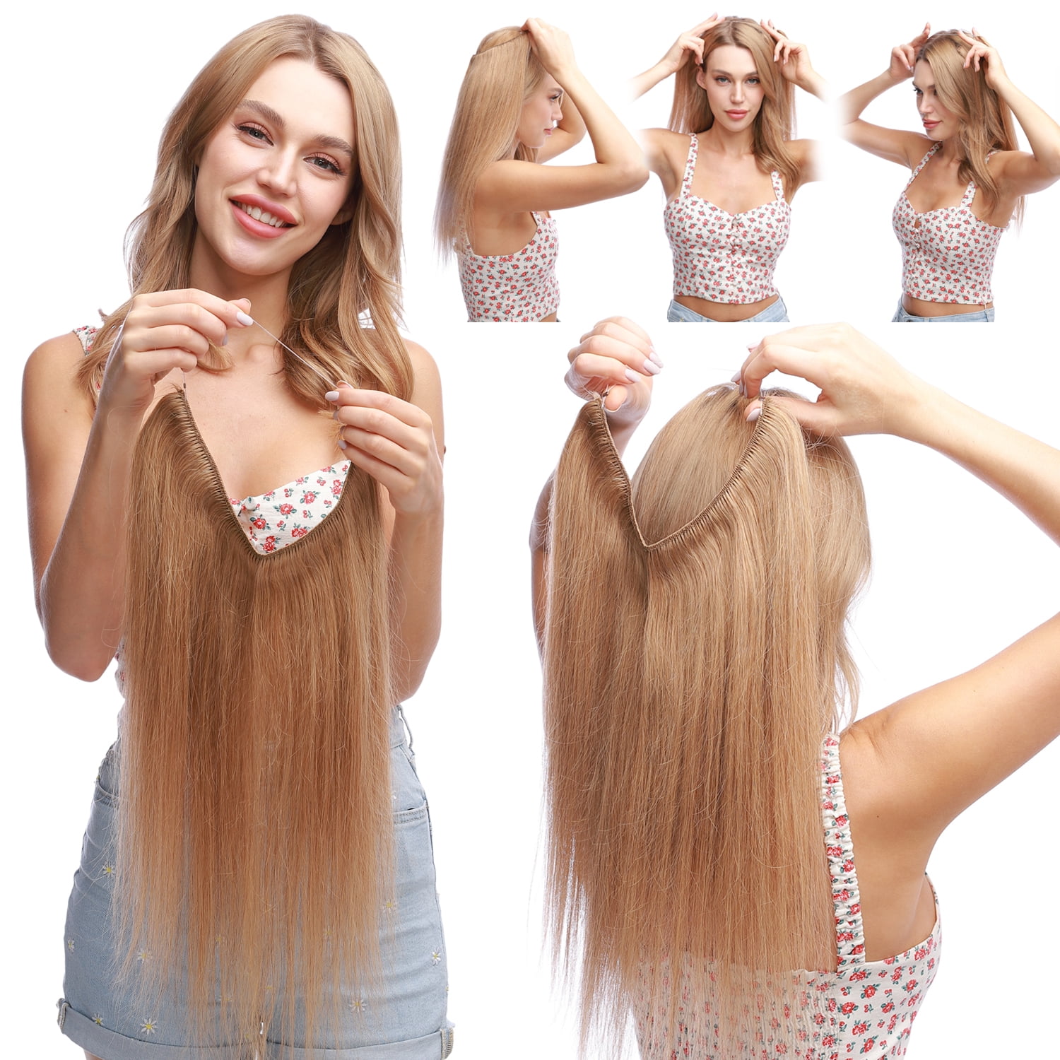 Benehair Human Hair Extensions Wire In Headband Hiddien Secret No Clip Weft One Piece Remy Hair Straight Women Brown