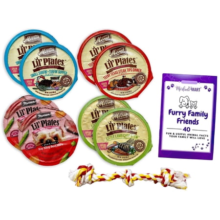 Lil' Plates Grain-Free Small Breed Dog Food 4 Flavors (2) each: Texas Steak, Surfin' Turfin', Beef Stew, Lamb Chop Stew | MerlinsMart Zine + Rope Toy | Merrick