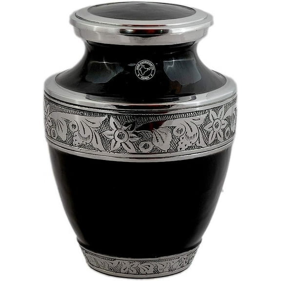 Silver Engraved Cremation Urn for Human Ashes Adult - Handcrafted Funeral Memorial Ash Storage Urn - Affordable Urn - Bag Included (5.5" x 5.5" x 8" - 150 lbs or 68 kg, Pearl Grey)