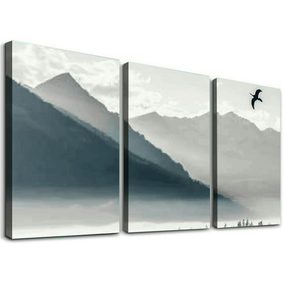 nygtbtfer Canvas Print Pictures Painting Glacier Bay National Park landscape in black and white & Posters Ready to Hang 12x16x3pcs