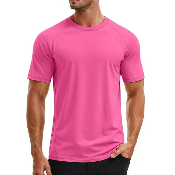 Fashion Top for Men - Men's UPF 50 Swim Shirt Short Sleeve Rash Guard Athletic Performance Sun T-Shirt for Outdoor Water Sports Casual Shirts,Pink,4XL