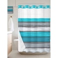 thumbnail image 2 of Blue Grey Stripes No Hook Shower Curtain and Liner Set Retro Coastal Style Wood Texture Shower Curtains with Snap-in Liner & See Through Top Window Hotel Style for Bathroom Decor 72x84 Inch, 2 of 8