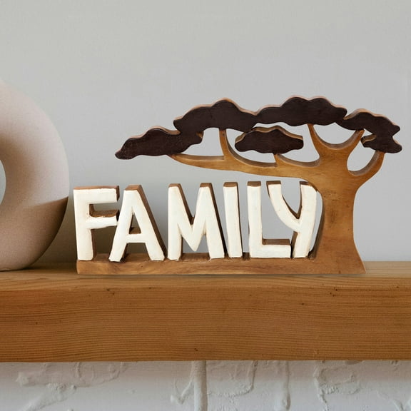 Decozen Wooden Family Sculpture – Gifts for Mom or Dad on Mother’s Day, Father’s Day, or Birthday – Acacia Wood Family Letters Decor for Home, Office, or Living Room