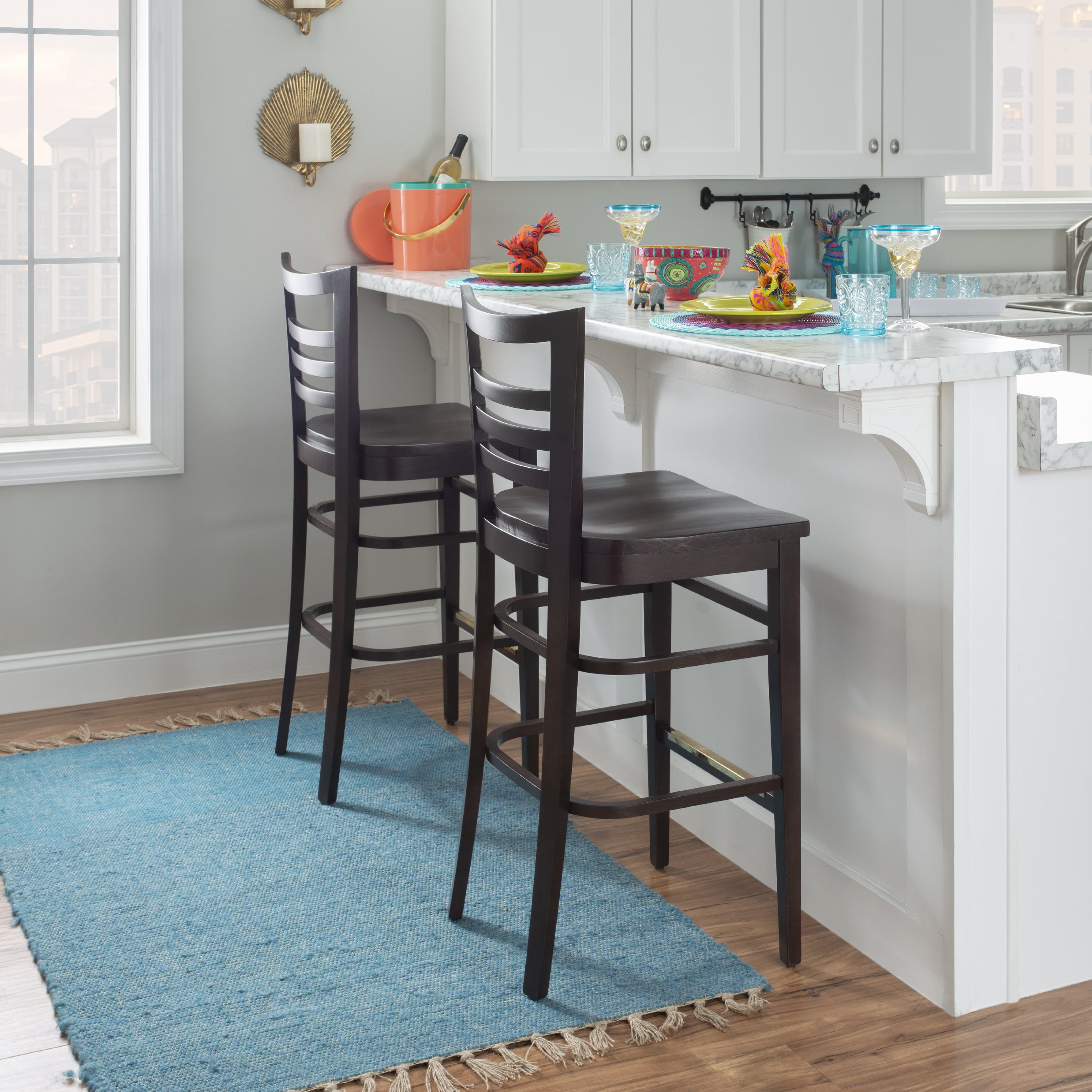 Linon Birkdale 30" Bar Stools, Deep Brown Stain Finish, Set of 2