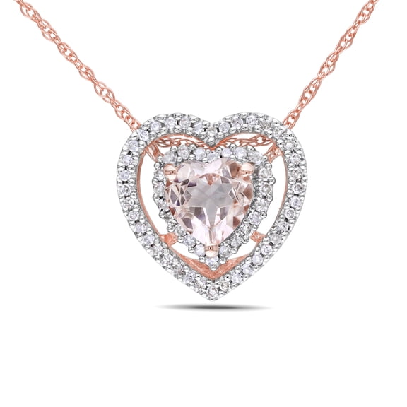 Everly Women's 5/8ct TGW Morganite and 1/5ct TW Diamond 10k Rose Gold Double Heart Halo Necklace