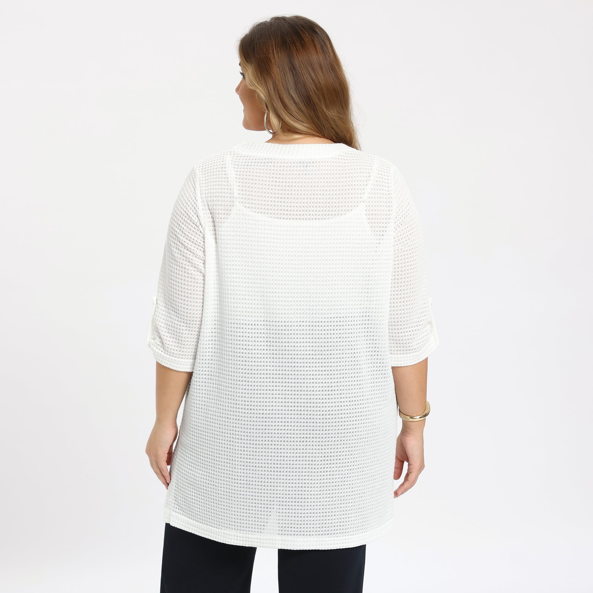 DARING DIVA Women's Plus Hollow Out 3/4 Sleeve Long Open Front Cover Up 4X White