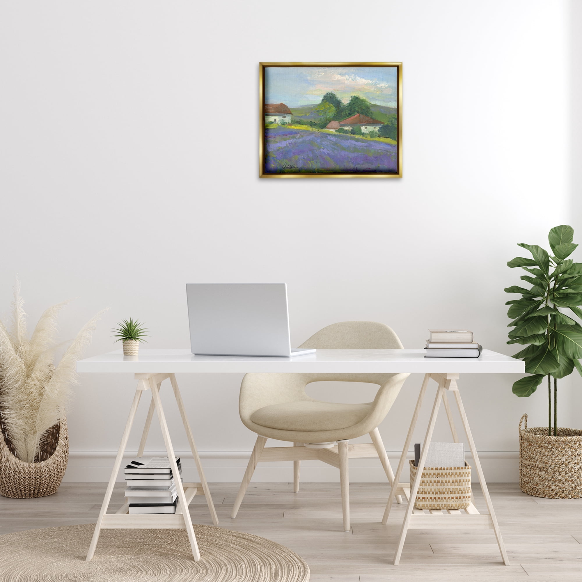 Stupell Industries Lovely Lavender Farmland Landscape & Nature Painting Gold Floater Framed Canvas Art Print Wall Art, 21 x 17