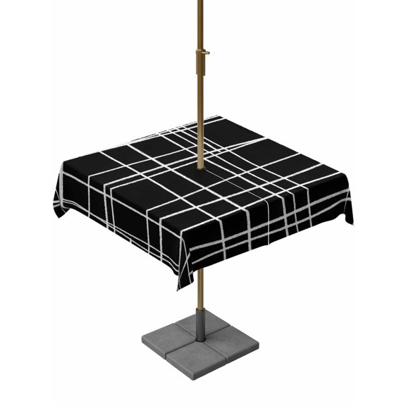 Outdoor Tablecloth with Umbrella Hole for Patio/Picnic/Party/Camping, Black White Striped Waterproof Table Cloth Square Cover Washable, Navy Indigo Contemporary Minimalist Art (60"x 60")