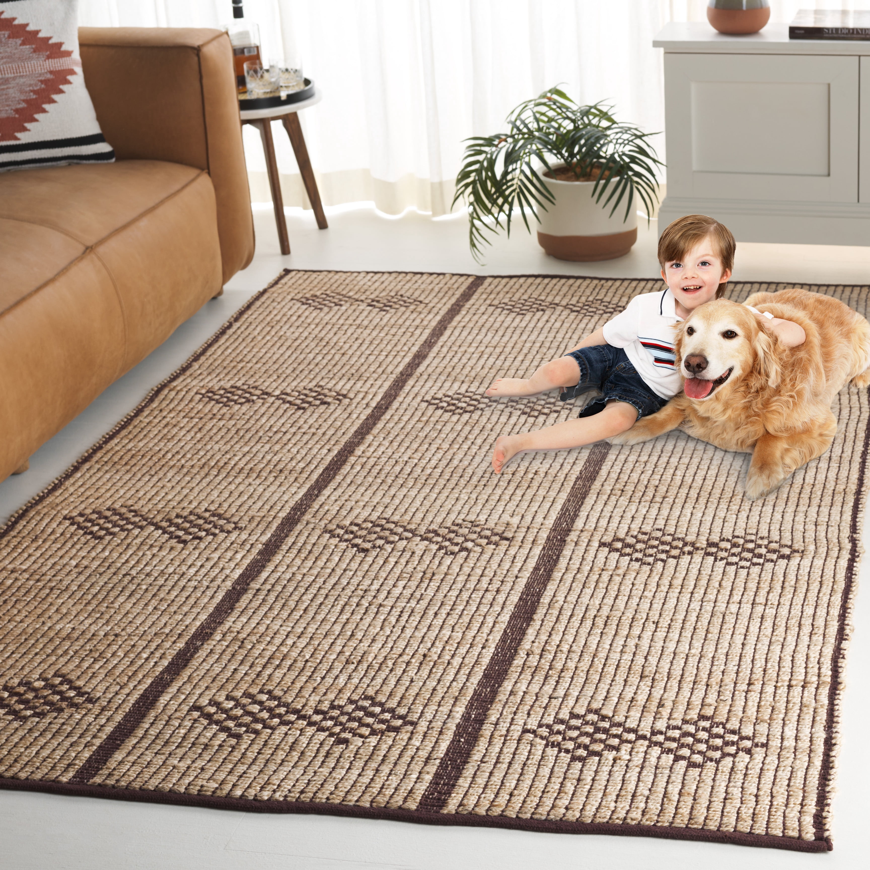 SAFAVIEH Natural Fiber Kent Geometric Area Rug, Natural/Brown, 5' x 8'