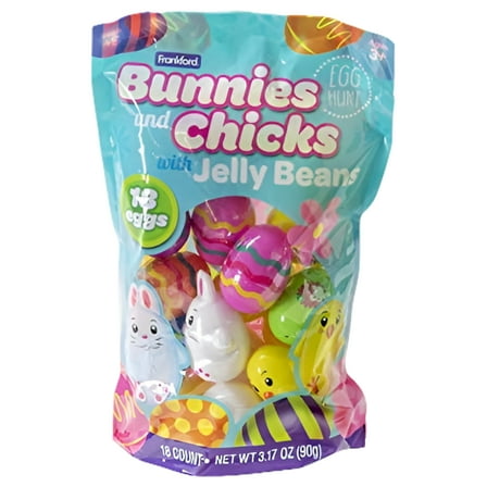 Frankford 18 ct Bunnies and Chicks Shaped Easter Animal Egg Hunt Eggs with Candy Jelly Beans