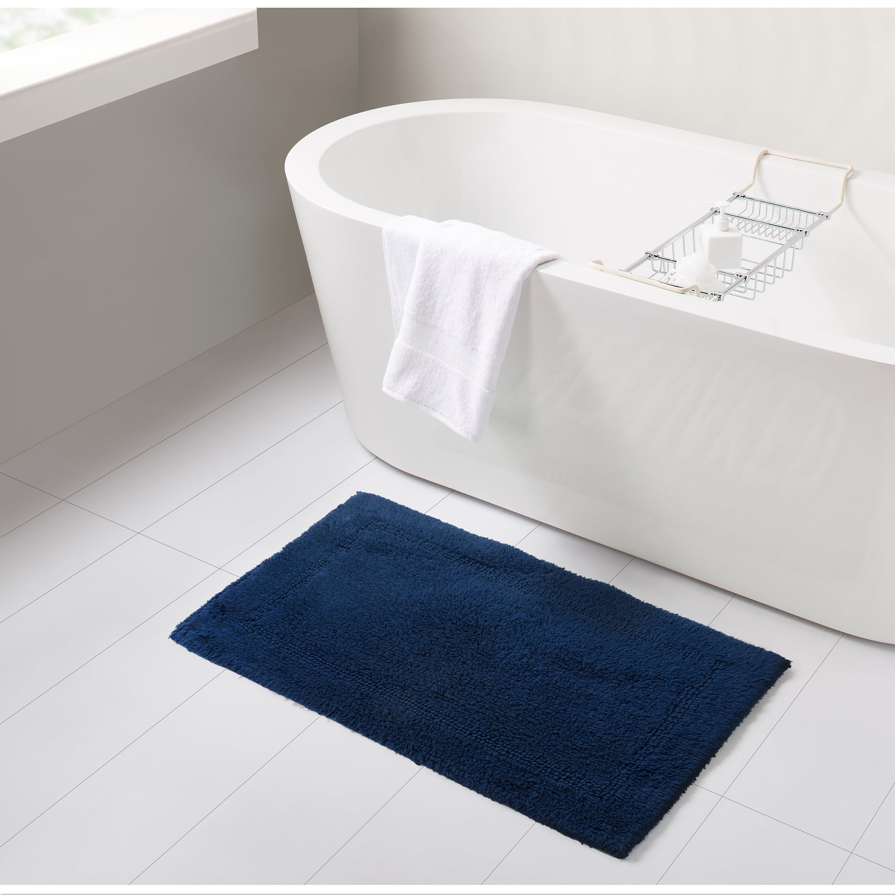 Bathroom Mat, Washable Bath Rug, Navy Bathmat - Moreveda