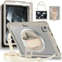 ELEHOLD Hybrid Rugged Case for iPad Pro 11" 2022/2021/2020/2018, Dual-Layer Protective Heavy Duty Shockproof Case with 360° Rotatable Handstrap Foldable Kickstand Crossbody Shoulder Strap,Khaki