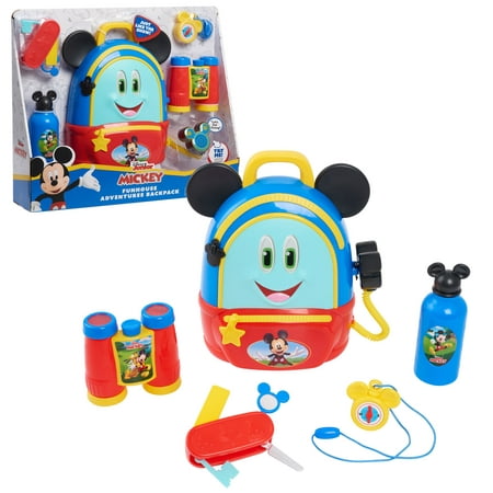 Disney Junior Mickey Mouse Funhouse Adventures Backpack, 5 Piece Pretend Play Set with Lights and Sounds Accessories, Officially Licensed Kids Toys for Ages 3 Up, Gifts and Presents
